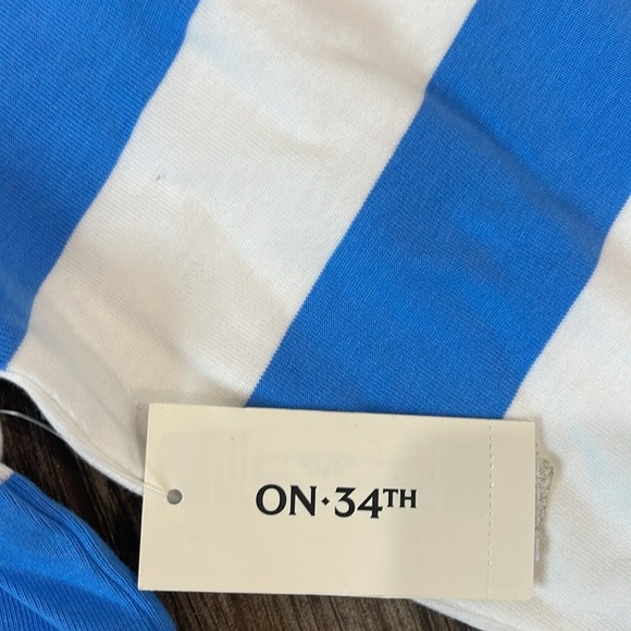 NWT On 34th Marina Blue and White Striped Cotton Polo - Picture 2 of 5